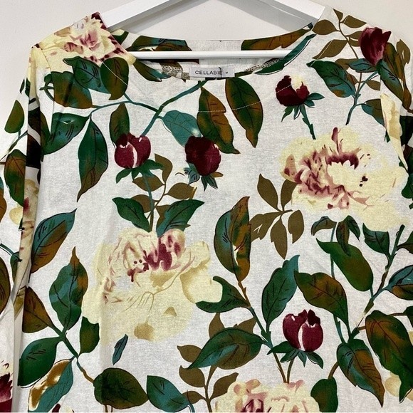 Cellabie Women’s Floral Print Roll-Tab Sleeve Shift Dress Beige Rose NWT - Picture 2 of 9